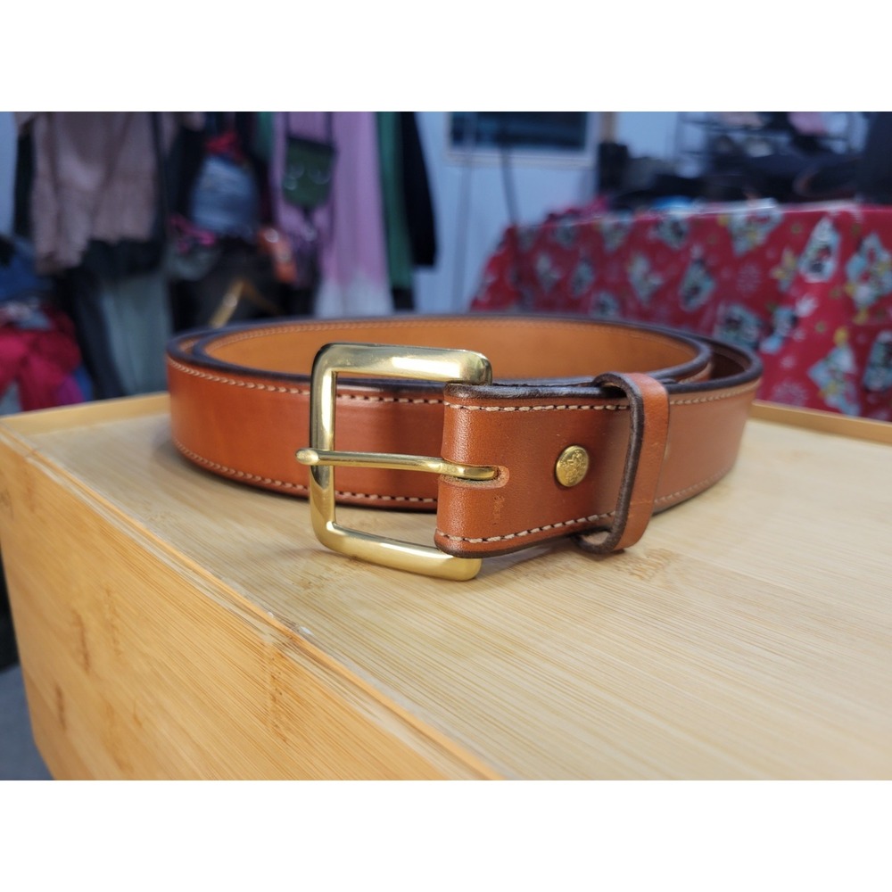 Forest‎ Hill Brown Leather Belt Mens Size 48 Made in USA Brass Buckle Handcraft